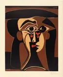 Jacqueline au chapeau noir by Pablo Picasso, Mougins, 16 March 1962, Colour linocut, sold Jun 2022