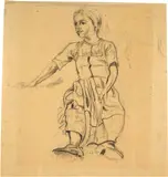 Cuno Amiet, Sitzendes Mädchen, Drawing in charcoal