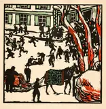 Cuno Amiet, Schulpause im Winter (Oschwand), 1909, Colour woodcut