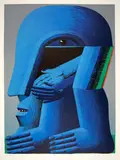 Horst Antes, Blauer Kopf (ganze Figur), 1974/1975, Colour lithograph