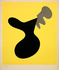 Hans Arp, Presque vase et fleur, 1955, Lithograph in 3 colours: black and grey on yellow clay plate