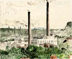 Hans Berger, Ansicht der Papierfabrik Biberist. - 2 Ansichten des Wohnhauses der Familie Miller "Die Schnabelweide" in Biberist, Around 1927, 3 watercolours