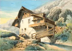 Alexandre Calame, Moulin, Lithograph, coloured