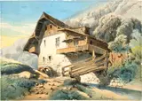 Alexandre Calame, Moulin, Lithograph, coloured