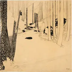 Augusto Giacometti, Waldinneres, Around 1900, Drawing in pen and ink and pencil