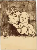 Mutter und Kind I – Annetta mit Bruno by Giovanni Giacometti, 1908, Woodcut, sold Jun 2022