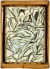 Alfred Hofkunst, Sardellen, 1983, Pastel chalk and gouache on paper on canvas, fixed in a wooden fruit crate with glass pane lid