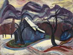 Hermann Huber, Winterlandschaft mit Haus - Rückseitig: Männerbildnis, Around 1911-1913, Oil on wood