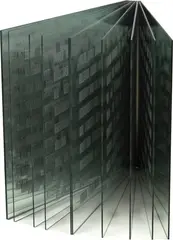 Christian Megert, Der Raum und das Selbst. Dr. G. J. Lischka. Ein Glasbuch von C. Megert, 1973/1974, Object with 9 printed glass sides, framed by two mirror sides, in original wooden box, with title page and text sheet
