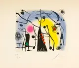 Joan Miró, Les Magdaléniens, 1958, Farbige Aquatintaradierung auf RIVES (Wasserzeichen)