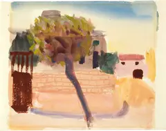 Louis Moilliet, Gatter und Baum mit Häusern im Hintergrund, 1926, Watercolour