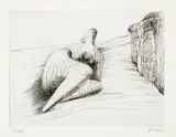 Henry Moore, Curved reclining figure in landscape II, 1979, Etching and drypoint