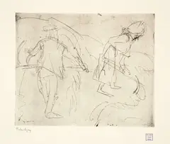 Albert Müller, Bauern beim Mähen, 1925, edition 1968, Line etching