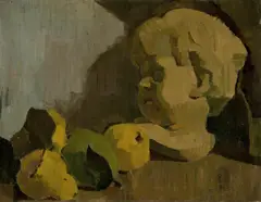 Werner Neuhaus, Stillleben mit Puttenkopf und Quitten, Oschwand 1922, Oil on canvas