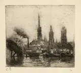 Camille Pissarro, Cours-La-Reine ou Bords de la Seine, à Rouen, 1884, Etching, with aquatint
