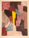 Serge Poliakoff, Composition rouge, carmin et jaune, 1958, Farbige Lithographie