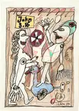 Hans Schärer, John 3.16, 1989, Drawing in ink, colour pencil, felt-tip pen and pencil