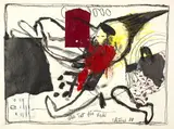 Hans Schärer, Üble Tat, 1988, Drawing in ink, oil paint, grease crayon, with collaged elements of paper and cardboard.