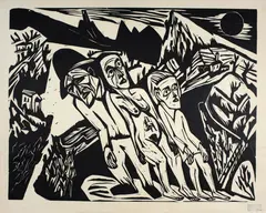 Hermann Scherer, Figuren in Landschaft, Around 1925/26, edition 1974/76, Woodcut