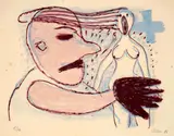 Hans Schärer, Blaukreuz. - Tscherno-Billy. - Ohne Titel (Romantische Sonate), in zwei Farbvarianten, 1986 and 1988, 4 colour lithographs