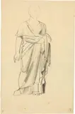 Karl Stauffer-Bern, Frau mit Umhang (Studie), Pencil drawing