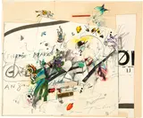 Jean Tinguely, Illustrierter Brief - Febraio Marzio Aprile ?, Around 1980, Felt-tip pen, biros, colour pencil, collaged