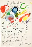 Jean Tinguely, Illustrierter Brief - Salut Bonnier el Wünschen come sta ?, Around 1988, Pencil, felt-tip pen, gouache, collaged