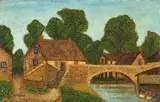 Louis Vivin, Le pont du village et les deux blanchisseuses, Around 1925, Oil paint on salt dough on wood