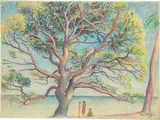 Otto von Wätjen, Grosser Baum am Strand, 1924, Drawing in pencil and colour pencil