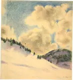 Otto von Wätjen, Schneelandschaft Davos, 1927, Drawing in colour pencil