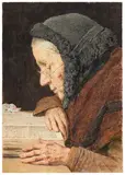 Albert Anker, Ältere Frau beim Lesen, 1904, Watercolour