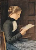 Albert Anker, Lesende junge Frau / Lesendes Mädchen, 1904, Aquarell