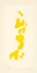 Hans Arp, Collage für Denise René, Circa 1960, Collage with yellow figures on torn paper, glued to backing and pasted in a double sheet