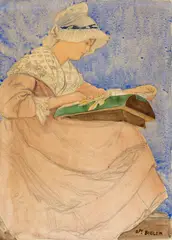 Ernest Bieler, Dentellière, Before 1922, Watercolour over pencil drawing