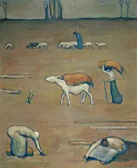 Émile Bressler, Frauen bei Feldarbeiten mit Tieren, 1912, Oil on canvas