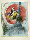 Les amoureux de la Tour Eiffel by Marc Chagall, 1960, Colour lithograph, sold Sep 2021