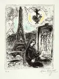 Le peintre à la Tour Eiffel by Marc Chagall, 1979, Colour lithograph, sold Sep 2021