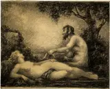 Nu endormi et faune by Henri de Fantin-Latour, Circa 1890, Charcoal, wiped, sold Sep 2021