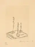 Trois figurines sur une sellette III by Alberto Giacometti, 1956, Etching, sold Sep 2021