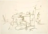 Sellette et tabourets dans l'atelier I by Alberto Giacometti, 1957, Lithograph, sold Sep 2021