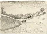 Giovanni Giacometti, Strasse bei Maloja mit Blick auf den Silsersee, Circa 1926-1928, Drawing in black chalk