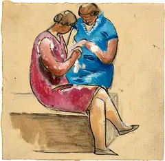 Julio González, Femmes roses et mauves, Circa 1925-1930, Gouache over pen drawing in ink and light preliminary drawing in pencil