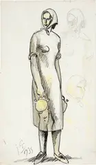 Julio González, Paysanne portant deux cruches I, 1935, Pen in ink and pencil, partly wiped