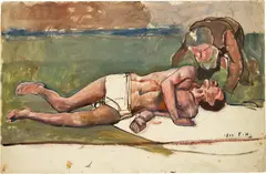 Ferdinand Hodler, Vorstudie zum Bild "Der barmherzige Samariter", 1889, Gouache over preparatory drawing in ink and pencil, reverse with further sketch in pencil