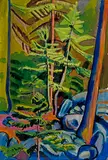 Hermann Huber, Waldinneres mit Tannen und blauen Felsen, Circa 1911/1912, Oil on canvas