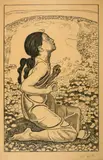 Ferdinand Hodler, Frühlingssehnsucht - Kniendes Mädchen nach rechts, 2. Fassung, Circa 1900 until 1905, Lithograph