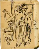 Tanzendes Bauernpaar by Ernst Ludwig Kirchner, Circa 1919-1922, Pen and ink over preliminary drawing in pencil, sold Sep 2021