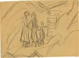 Zwei Frauen und zwei Kinder auf der Stafelalp by Ernst Ludwig Kirchner, Circa 1918, Pencil drawing, sold Sep 2021