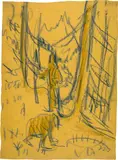 Zwei Figuren im Wald by Ernst Ludwig Kirchner, Circa 1925, Drawing in coloured crayons, sold Sep 2021