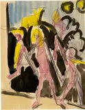 Ernst Ludwig Kirchner, Strassenszene mit drei Figuren, Circa 1926, Watercolour over preliminary drawing in pencil